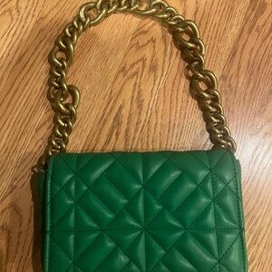 Green Quilted Chain Shoulder Bag